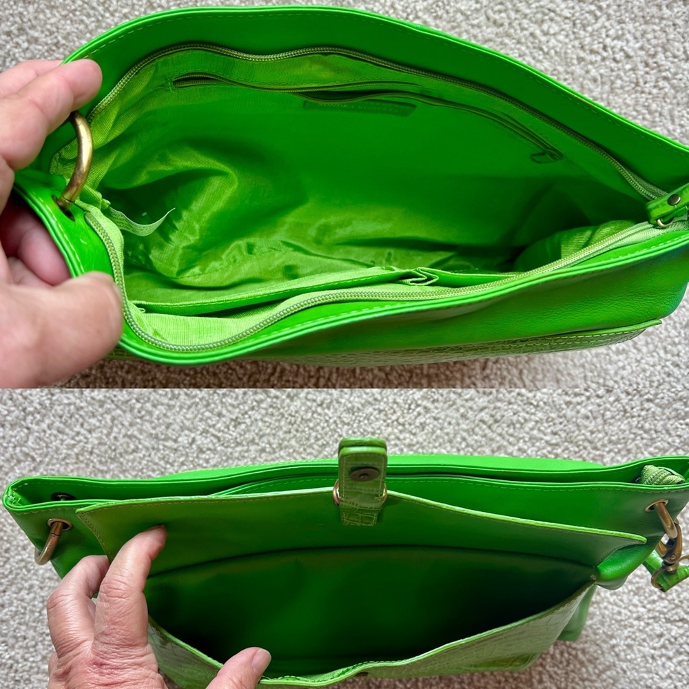 Genuine Leather Mock Croc Accent Shoulder Bag - Picture 4 of 9